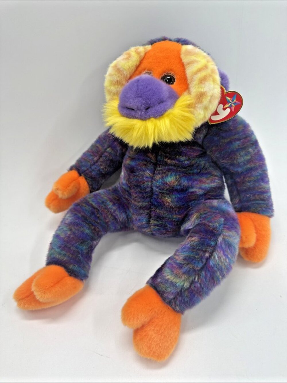 TY Bananas Monkey Orangutan Beanie Buddy Purple Orange Plush Stuffed Animal 15β